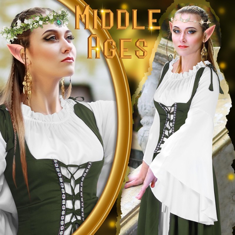 Bonuci Renaissance Fairy Costume Women Medieval Dress with Elf Ears
