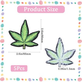 CABODYALS 5PCS 66mm Green Weed Iron on Patches Bulk Leaf Plant Embroidery Sew on Patch Shape Repair Appliques Emblem for Sewing Making Clothes Christmas Backpacks Shirts capss DIY Supply