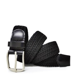 Gloop unisex elastic leather braided stretch belt; stretchable fabric; leather belt; for men and women. - 18730a1 Black