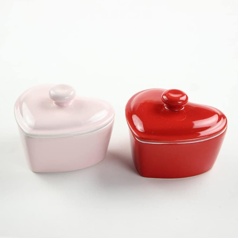 SOCOSY Heart-Shaped Ceramic Dessert Bowl with Lid Pudding Small Salad