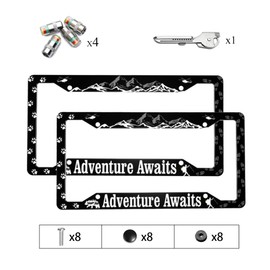 2PCS Adventure Awaits License Plate Frame - Funny License Plate Frame Fashion Auto Accessories Decorative Front and Rear Car Tags,Adventure License Plate Frame for Men & Womens