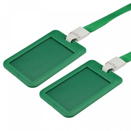 sourcing map ID Badge Holders, 4.3x2.7 Inch Vertical Name Tags ABS Slide Cover Waterproof with Detachable Neck Lanyard, Green Pack of 2