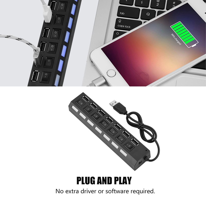 7-Port USB 2.0 Hub, 480Mbps 7 Port USB Hub No