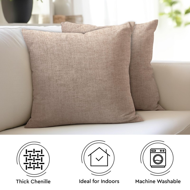 Encasa Chenille Cushion Covers Set of 2 | Sand -