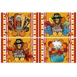 Thanksgiving Placemats Turkey Pumpkin Table Mats Thankful Blessed Fall Autumn Harvest Deocr Thanksgiving Decorations for Home Party