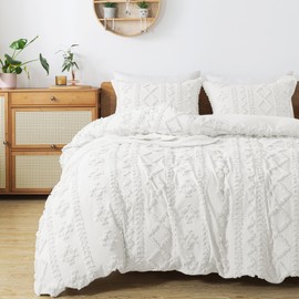 HYLEORY Boho Duvet Cover Twin Size Breathable Tufted Duvet Cover Set for All Seasons, 2 Pieces Bedding Duvet Cover with Zipper Closure, 1 Duvet Cover (68"x90") and 1 Pillow Shams, NO Comforter, White