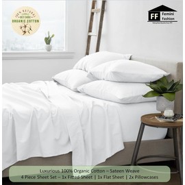 True Luxury 1500 Thread Count 100% Organic Cotton Hotel Quality Premium 4-Piece Thick & Heavy Bed Sheet Sets, 15-Inches Deep Pockets - Luxurious Wrinkle & Fade Resistant - [White, Twin]