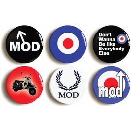 6 x"MOD RETRO SIXTIES 1960s" BADGES PINS BUTTONS (1inch/25mm diameter)