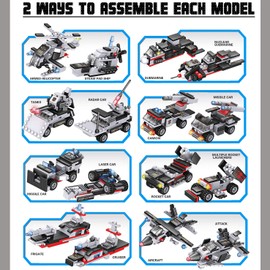 Liberty Imports 825pc Military Aircraft Carrier Fleet Construction Bricks Toy - 8-in-1 Naval Battleship Models with Navy Vehicles, Jets & More - Compatible with Major Brands - Storage Case Included