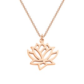 bobauna Stainless Steel Lotus Flower Pendant Necklace Yoga Jewelry Inspirational Gift for Her (Lotus Flower Necklace RG)