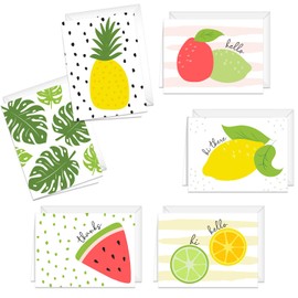 Fruit Notecards Adorable Illustrated / 24 All Occasion Greeting Cards And Envelopes/Six Bright Tropical Designs