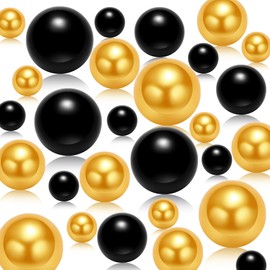 ZHIYUXI 240Pcs Vase Filler Beads Black Pearls Gold Beads 8/14/20mm Gold Vase Fillers for Centerpieces Home Decor Non-Hole ABS Floating Pearls for Wedding Centerpieces, Candle,Water Beads for Vases