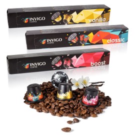 Invigo Coffee Espresso Pods for Nespresso Machine Original Line - Hot & Iced Coffee, Kosher 100% Ground Espresso Coffee Capsules Nespresso Compatible - Pack of 30 (Vanilla, Classic, Boost)