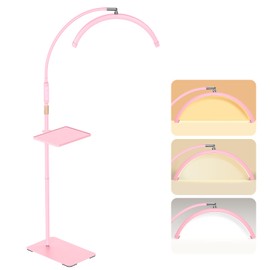 Mznoo Lash Light for Eyelash Tech with Tray, Half Moon Light for Lashes and Estheticians, LED Floor Lash Lamp for Eyelash Extensions, Nail Art, Tattoo Art and Skincare (Pink)
