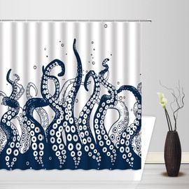 ZKJSMGS Octopus Tentacles Shower Curtain Nautical Kraken Tentacle Sea Ocean Animal Underwater Marine Life Vintage Abstract Sketch Art Creative Fabric Bathroom Sets with Hooks,Navy Blue