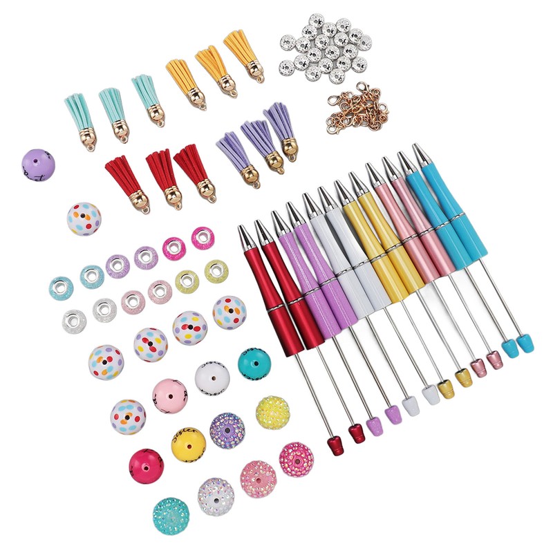 12PCS Beadable Pens Kit Bright Colors DIY Making Beaded Ballpoint