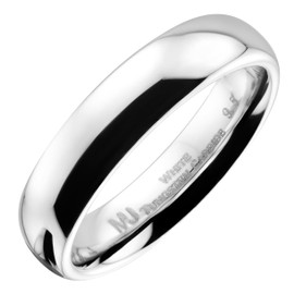 MJ Metals Jewelry Classic Mirror Polished White Tungsten Carbide 5mm COMFORT FIT Wedding Band Ring Size 9.5