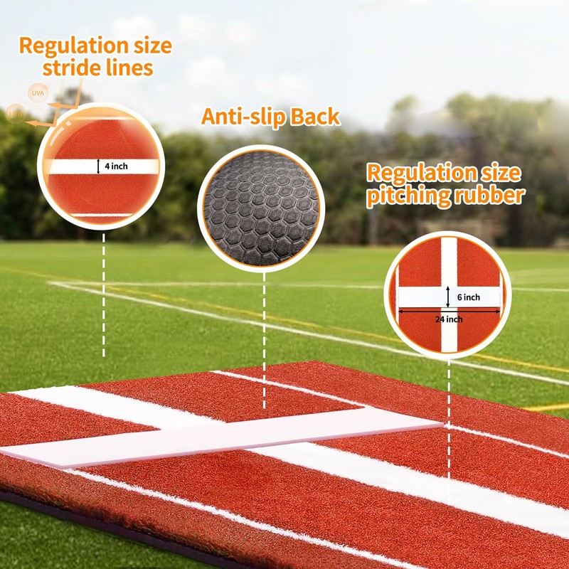honeypet Softball Pitching Mat 10' X 3' Portable Pitching Mound