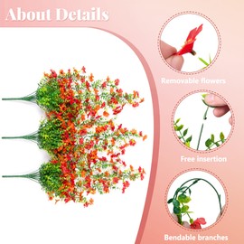 Artificial Faux Hanging Flower Plants with Basket Outdoor Spring Decoration, Fake Silk Flowers Daisy Planter Eucalyptus Realistic UV Resistant for Outside Garden Porch Patio Home Decor(Red Orange)
