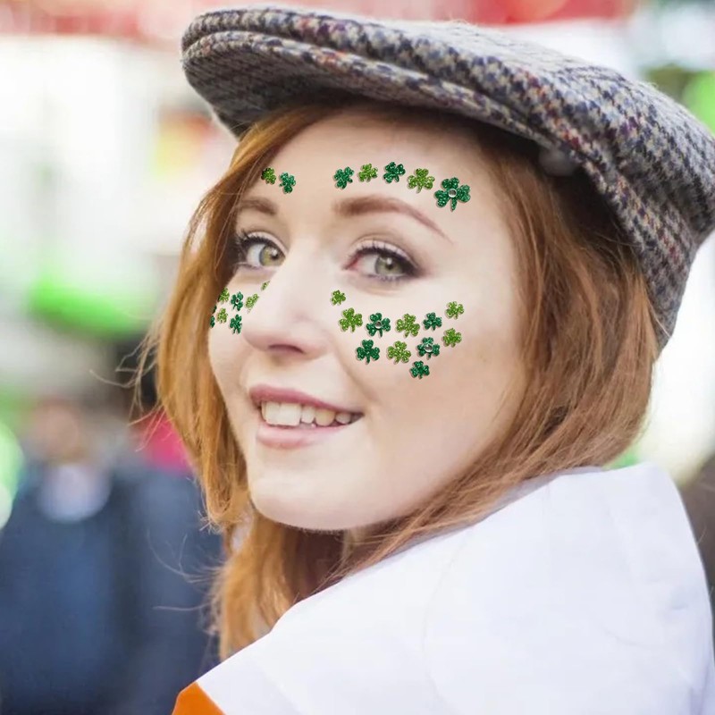 4 Pcs St. Patrick's Day Face Tattoos Stickers Green Shamrock