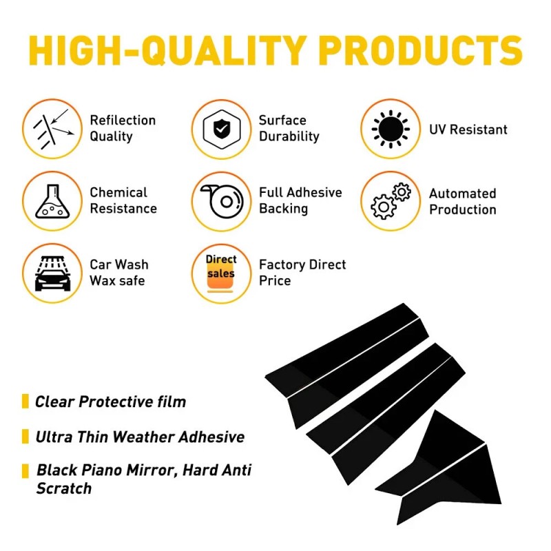 LIANGREN 6pcs Glossy Black PC Window BC Pillar Post Cover