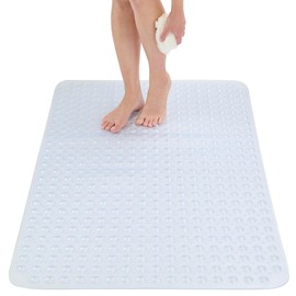 ENKOSI Extra Large Shower Mat Non Slip - 47 x 32 inch - XL Bathroom Shower Mat - Large Shower Matts for Shower Stall Floors - Secure Suction Cups and Drain Holes (47x32 Clear)