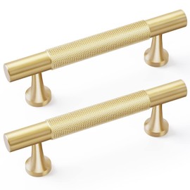 RZDEAL 5Pcs 3-3/4 Inch Solid Brass Cabinet Pulls Kitchen Cupboard Handles Modern Drawer Pulls Bathroom Cabinet Pulls Wardrobe Door Handles (Hole Centers:3-3/4"(96mm), Gold)