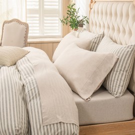 PURE ERA Jersey Knit 4pc Bed Sheet Set 100% T-Shirt Heather Cotton Super Soft Comfy Breathable Fits Mattress Up to 20" Extra Deep Pocket (Heather Beige, King)