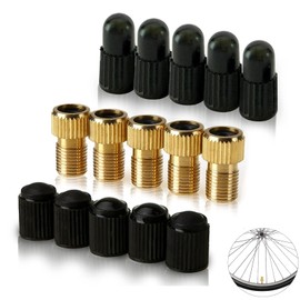 Brass Presta Valve Adaptor (Pack of 5 with 10 Caps), Convert Presta to Schrader for all types of Bikes, e-Bikes, and e-Scooters, Inflate Tire Using Standard Pump or Air Compressor