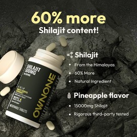 OWNONE SHILAJIT 500MG Chewable Tablets | Athletic Performance Support | Shilajit Supplement | Pineapple Flavor | 60 Tablets