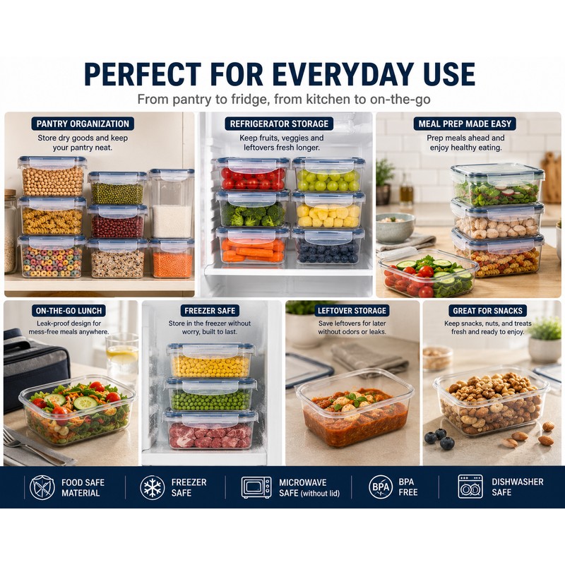 Pack-8 BPA-Free Airtight Food Containers with Locking Lids - Clear