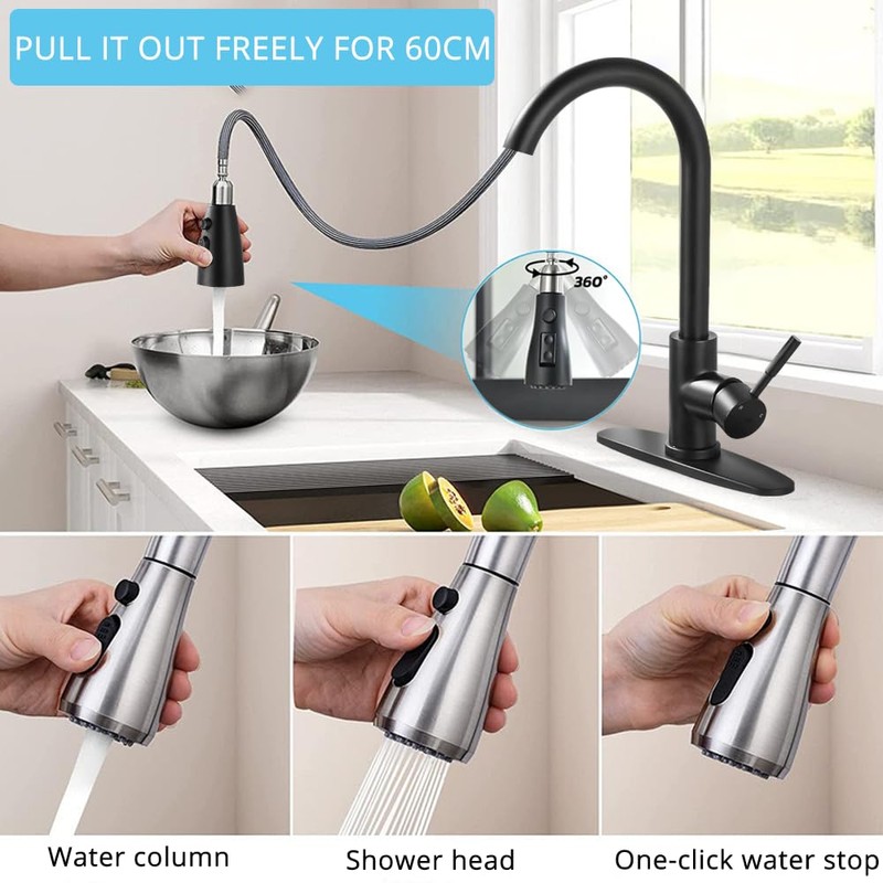 HPUFKOT Kitchen Faucet with Pull Down Sprayer Multitask Mode Single