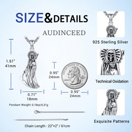 AUDINCEED Santa Muerte Necklace for Men Women 925 Sterling Silver Santa Muerte Pendant Grim Reaper Necklace Death Necklace Religious Amulet Jewelry Gifts
