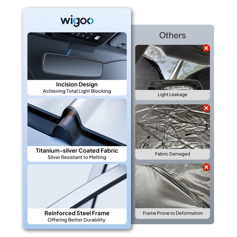 Wigoo 2025 Upgrade Car Windshield Sun Shade [100% Light Block,