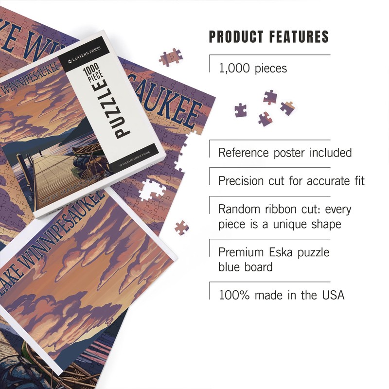 Lantern Press Lake Winnipesaukee, New Hampshire, Dock Scene at Sunset