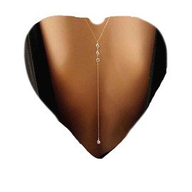 Yheakne Wedding Crystal Background Necklace Gold CZ Y Lariat Necklace Chain Long Rhinestone Y Necklace Bridal Back Necklace Body Jewellery for Women and Girls, Metal, Rhinestone