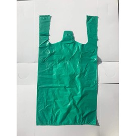 Pack of 100 'Vest' Style Coloured Plastic Carrier Bags - 11" x 17" x 21" (18 micron) Uk Store 247 (Green)
