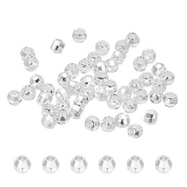 PATIKIL 2.5mm Silver Plated Laser Filled Spacer Beads, 50Pcs Metal Smooth Faceted Round Ball Beads for Bracelet Jewelry Making Necklace DIY
