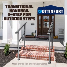 Ajustable Handrails for Outdoor Steps, 2-3 Step Versatile Stair Handrails Transitional Porch Railing with Hook and Installation Kit