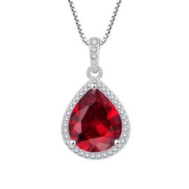 FJ Ruby Necklace 925 Sterling Silver Teardrop Pendant Necklace July Birthstone Jewelry Gifts for Women