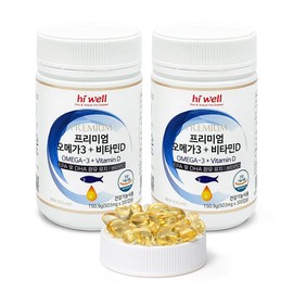 hiwel (200 days worth) Hi Well Premium Omega 3 Vitamin D small 300 capsules, 2 units / (200일분) 하이웰 프리미엄 오메가3 비타민D 작은 300캡슐, 2개