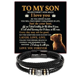 To My Son Bracelet From Parents, Multi-layer Braided Leather Wristband For Men, Motivational Gift For Graduation, Birthday, And Christmas, Meaningful Bracelet For Son (Luxury Box w/LED)