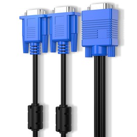 tunghey VGA Splitter Cable Dual Monitor Y Adapter Video Cord 1 Male to 2 Male Screen Duplication Support 1080P Full HD for projectors, HDTVs, Monitors 1.8M