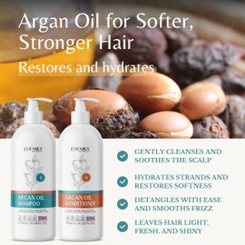 Edenika Botanicals Argan Oil Shampoo and Conditioner Set with Biotin, Repairs Dry & Damaged Hair, Deeply Hydrating & Nourishing, Women & Men, Sulfate-Free, Organic, 16 fl oz Each