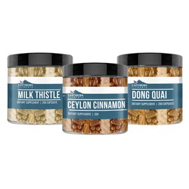 Earthborn Elements Earthborn Elements Ceylon Cinnamon, Milk Thistle, & Dong Quai Capsule Bundle (200 Capsules Each), Pure & Undiluted, No Additives