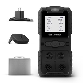 XLA Alert Portable 4 Gas Monitor Multi Gas Detector，Portable Gas Detector Rechargeable 4 Gas Monitor Ex H2s Co O2 with LCD Display Sound Light Shock confined Space air Monitor (Black)