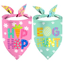 Easter Dog Bandanas 2 Pack, Hip Hop Egg Hunt Bunny Dog Scarfs for Boy and Girl, Pet Scarves for Easter Bandanas Bulk for Dogs Large Medium (Easter, Large)
