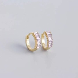 ZARD Baguette Huggie Hoop Stack Earrings in Lilac Cubic Zirconia