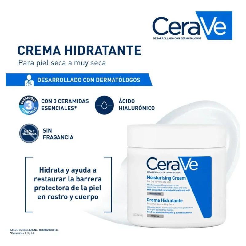 CeraVe Crema Hidratante Facial y Corporal Piel Seca a Muy