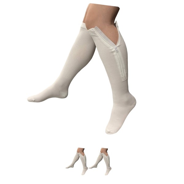 HealthyNees Big Tall White 20-30mmHg Zipper Compression Leg Calf Closed Toe Sock (1 Pair, 5X-Large)